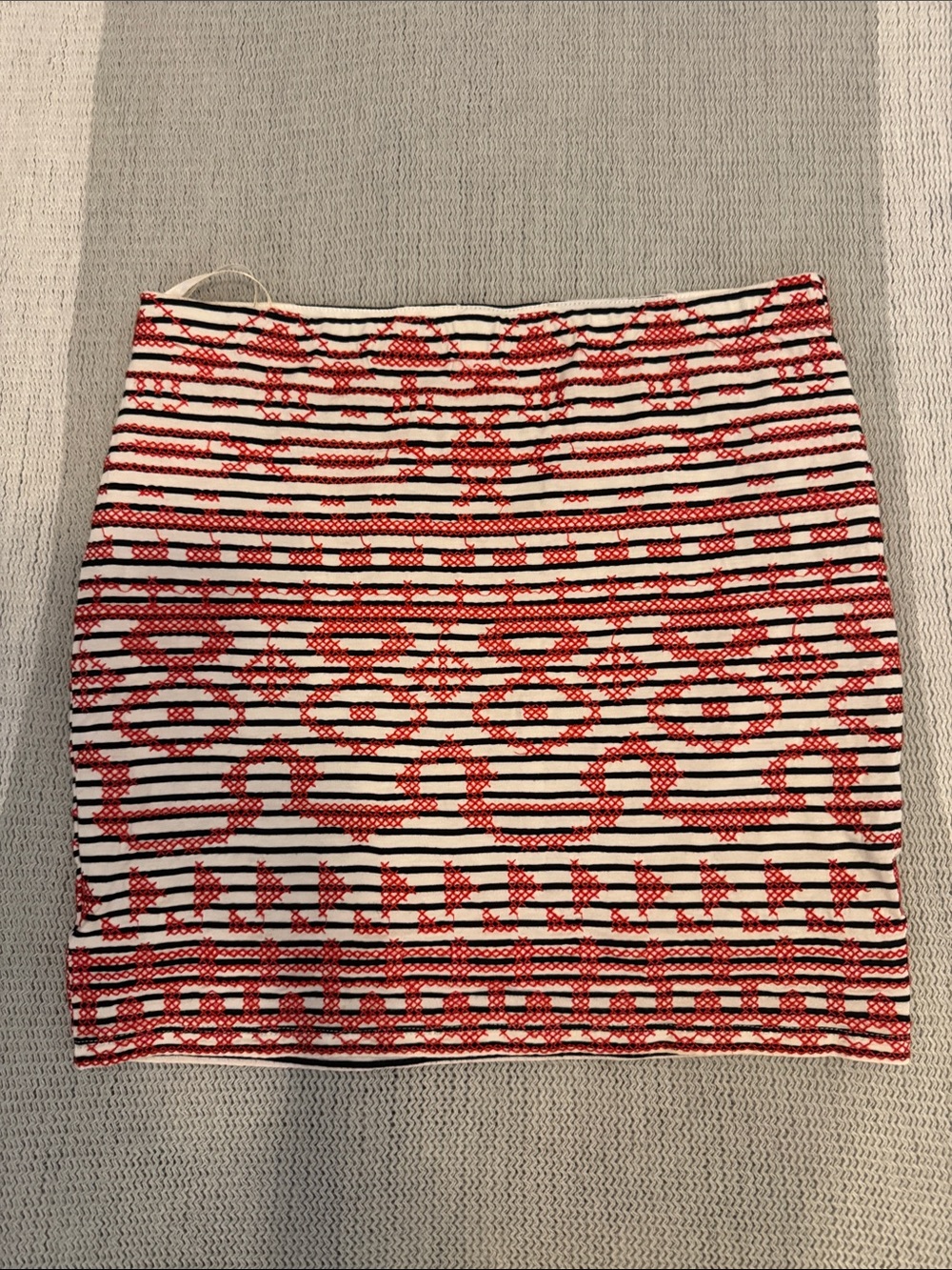 THML Embroidered Geometric Striped Mini Skirt Red Black Ivory MP
